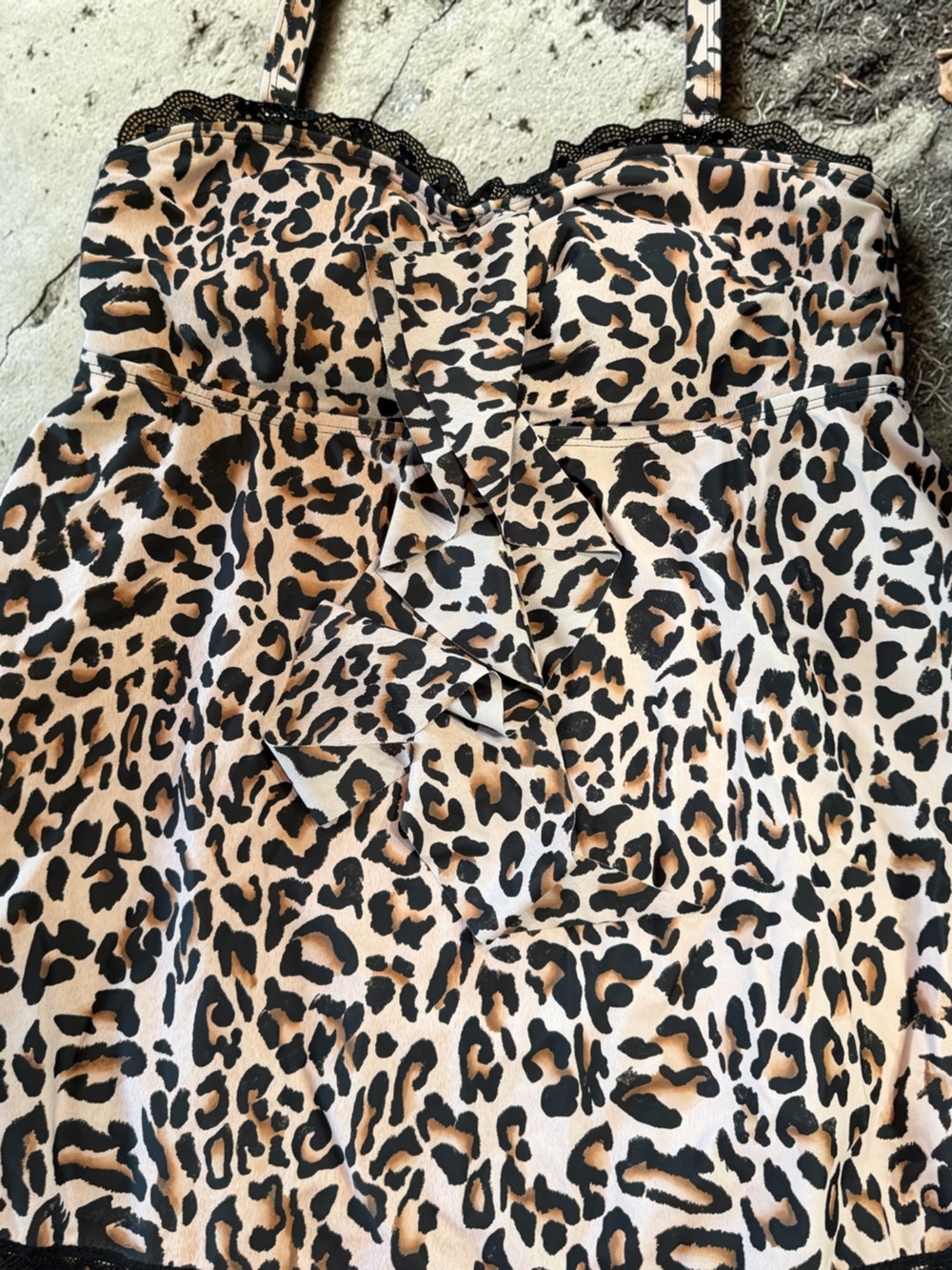 Leopard Print One-Piece Swimsuit - Tan & Black